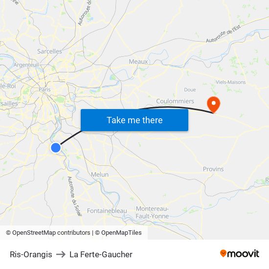 Ris-Orangis to La Ferte-Gaucher map