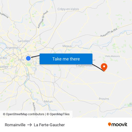 Romainville to La Ferte-Gaucher map