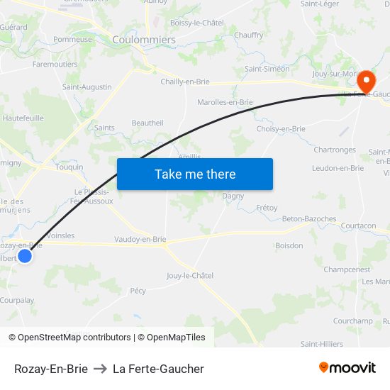 Rozay-En-Brie to La Ferte-Gaucher map