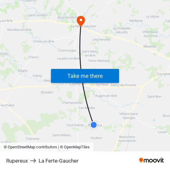 Rupereux to La Ferte-Gaucher map