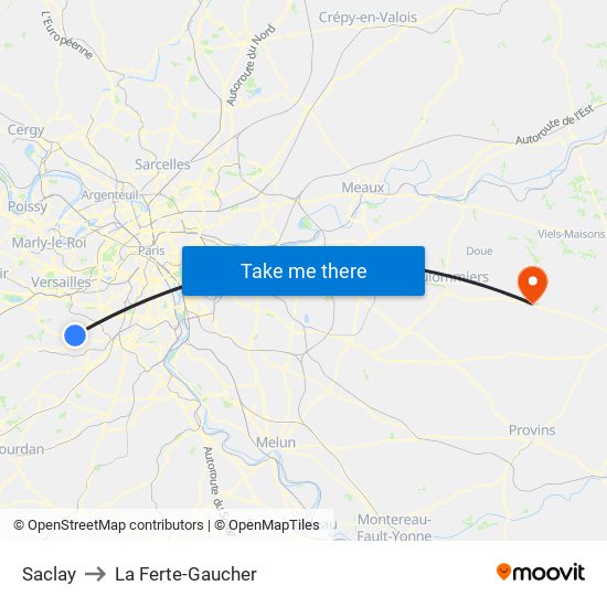 Saclay to La Ferte-Gaucher map