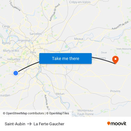 Saint-Aubin to La Ferte-Gaucher map