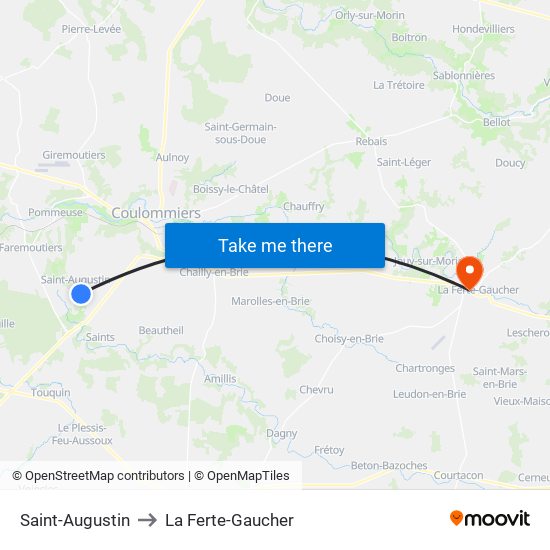 Saint-Augustin to La Ferte-Gaucher map