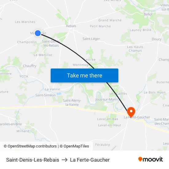 Saint-Denis-Les-Rebais to La Ferte-Gaucher map