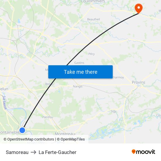 Samoreau to La Ferte-Gaucher map