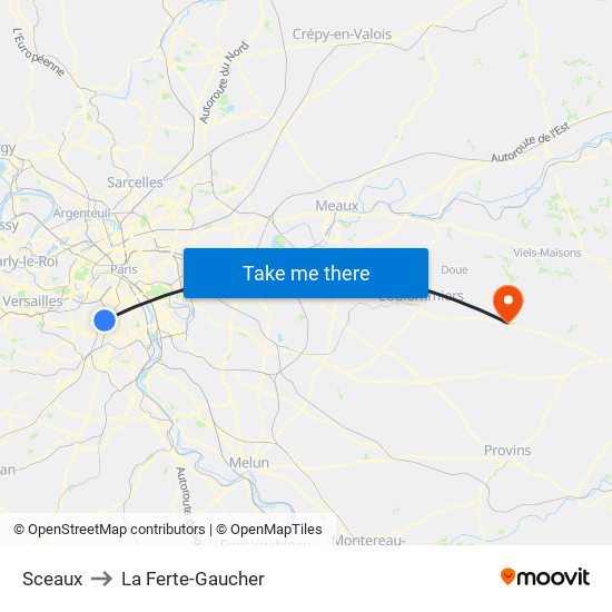 Sceaux to La Ferte-Gaucher map