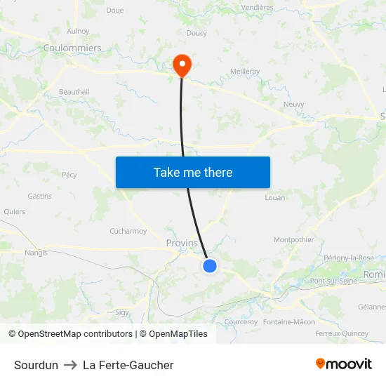 Sourdun to La Ferte-Gaucher map