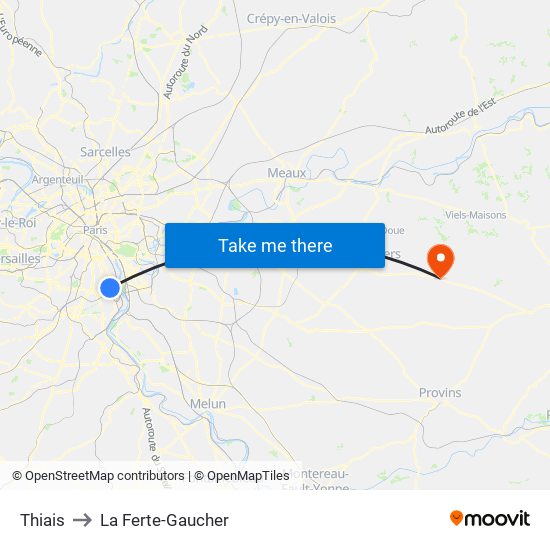 Thiais to La Ferte-Gaucher map