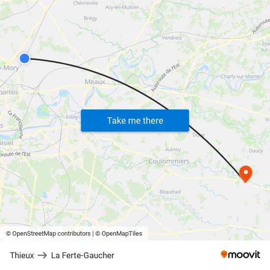 Thieux to La Ferte-Gaucher map