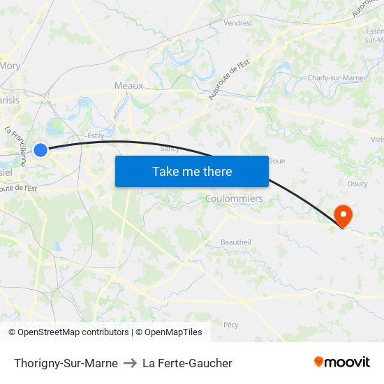 Thorigny-Sur-Marne to La Ferte-Gaucher map