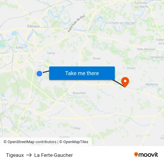 Tigeaux to La Ferte-Gaucher map