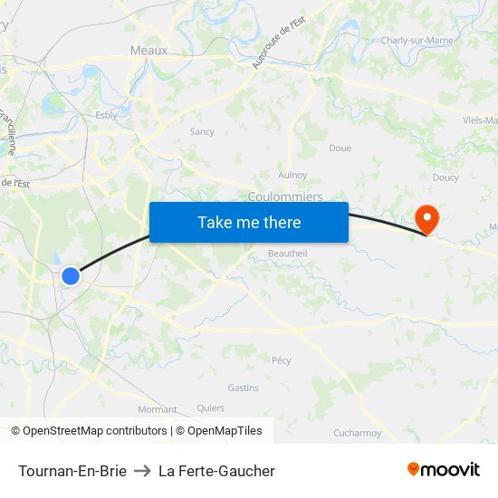 Tournan-En-Brie to La Ferte-Gaucher map
