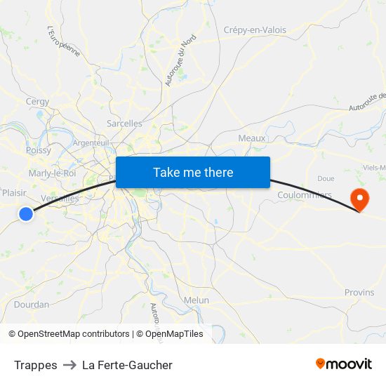 Trappes to La Ferte-Gaucher map
