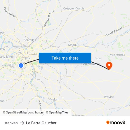 Vanves to La Ferte-Gaucher map