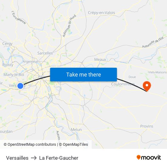 Versailles to La Ferte-Gaucher map