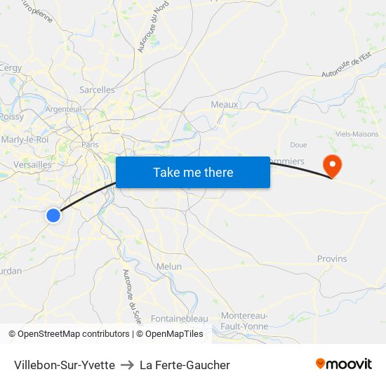 Villebon-Sur-Yvette to La Ferte-Gaucher map