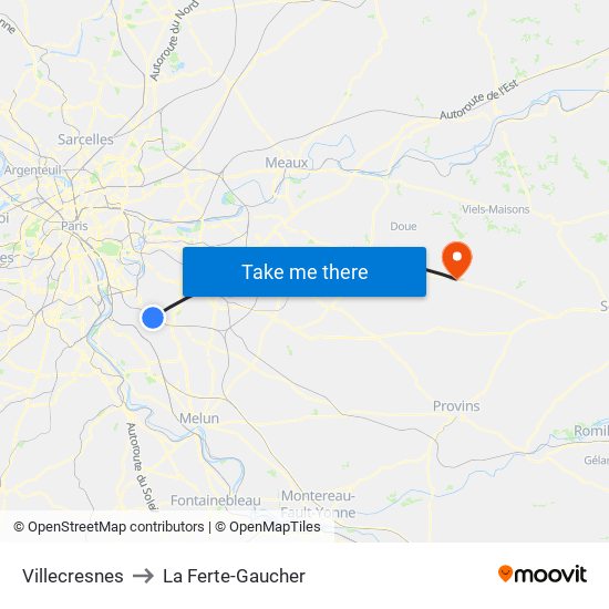 Villecresnes to La Ferte-Gaucher map