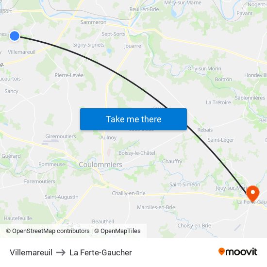 Villemareuil to La Ferte-Gaucher map