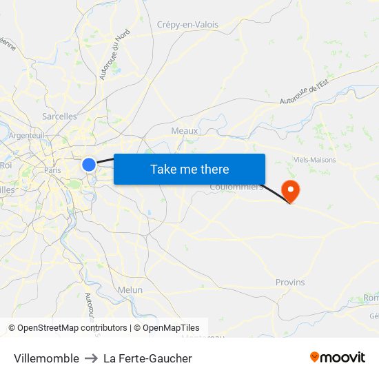 Villemomble to La Ferte-Gaucher map