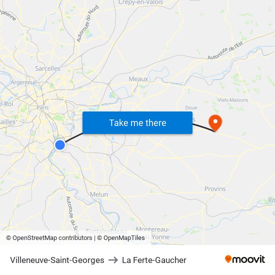 Villeneuve-Saint-Georges to La Ferte-Gaucher map