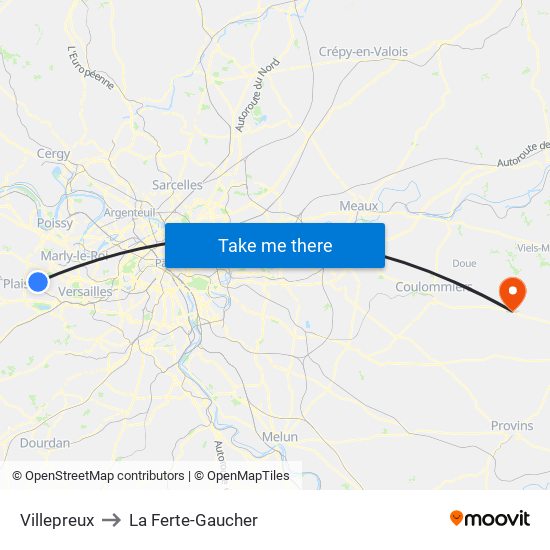 Villepreux to La Ferte-Gaucher map