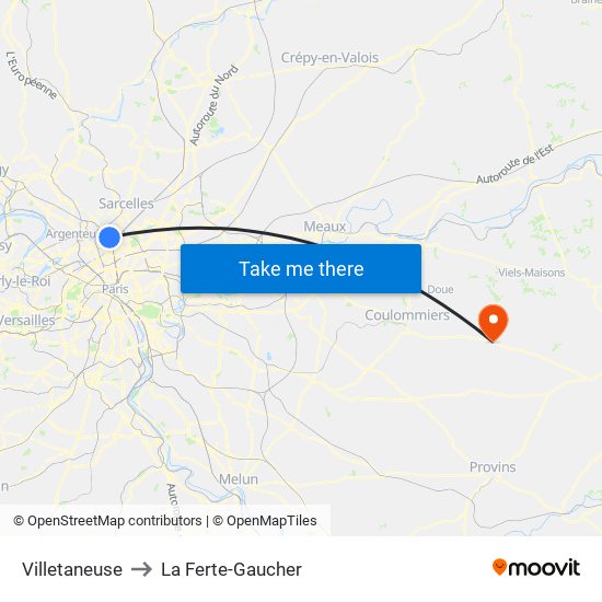 Villetaneuse to La Ferte-Gaucher map