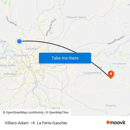 Villiers-Adam to La Ferte-Gaucher map