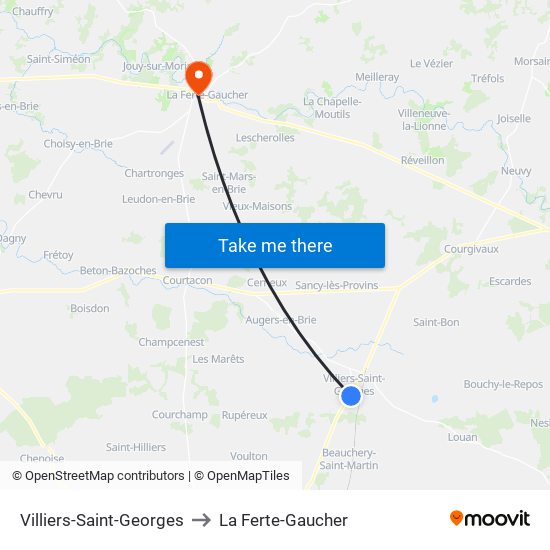Villiers-Saint-Georges to La Ferte-Gaucher map