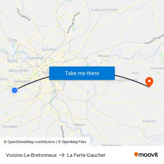 Voisins-Le-Bretonneux to La Ferte-Gaucher map