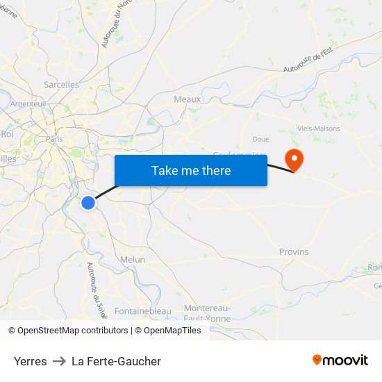 Yerres to La Ferte-Gaucher map
