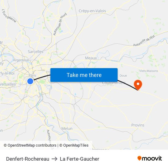 Denfert-Rochereau to La Ferte-Gaucher map