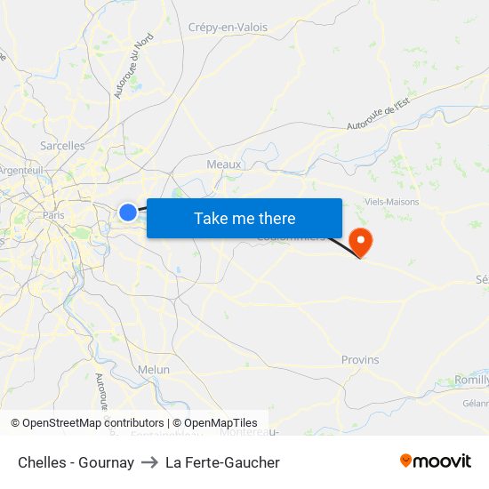 Chelles - Gournay to La Ferte-Gaucher map