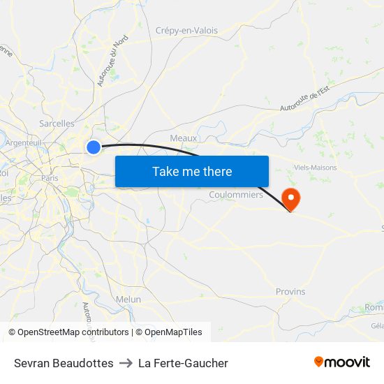 Sevran Beaudottes to La Ferte-Gaucher map