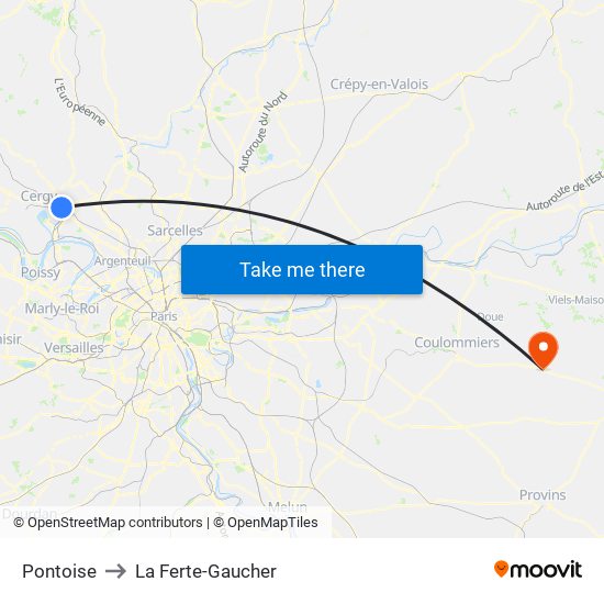 Pontoise to La Ferte-Gaucher map