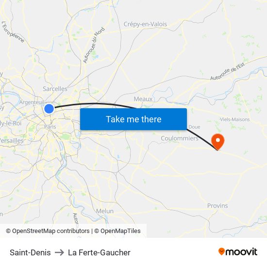 Saint-Denis to La Ferte-Gaucher map