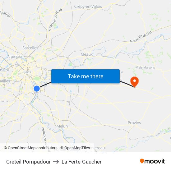 Créteil Pompadour to La Ferte-Gaucher map
