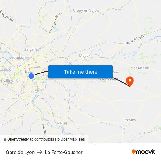 Gare de Lyon to La Ferte-Gaucher map