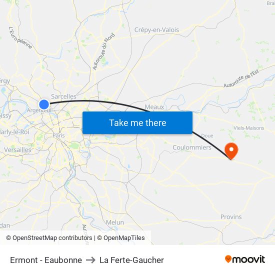 Ermont - Eaubonne to La Ferte-Gaucher map