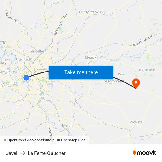 Javel to La Ferte-Gaucher map