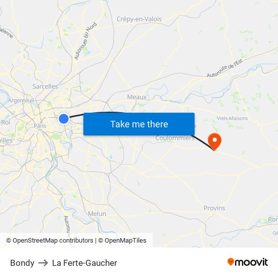 Bondy to La Ferte-Gaucher map