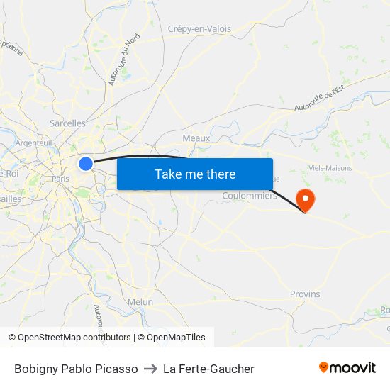 Bobigny Pablo Picasso to La Ferte-Gaucher map