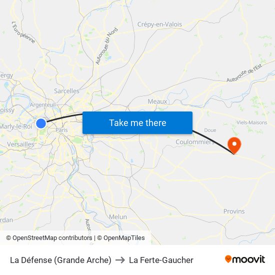 La Défense (Grande Arche) to La Ferte-Gaucher map