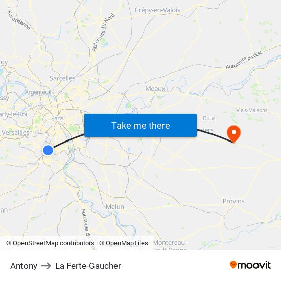 Antony to La Ferte-Gaucher map