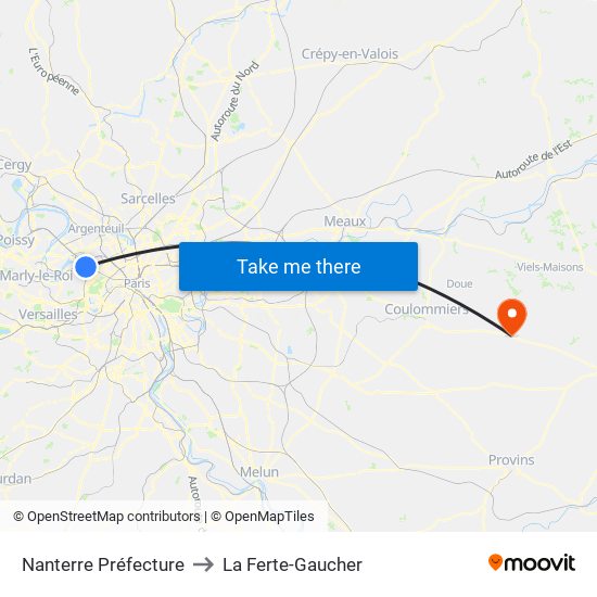 Nanterre Préfecture to La Ferte-Gaucher map