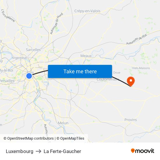 Luxembourg to La Ferte-Gaucher map