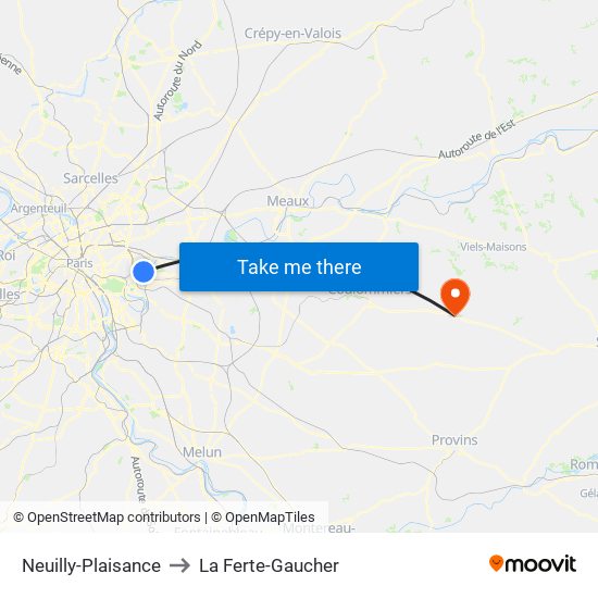 Neuilly-Plaisance to La Ferte-Gaucher map
