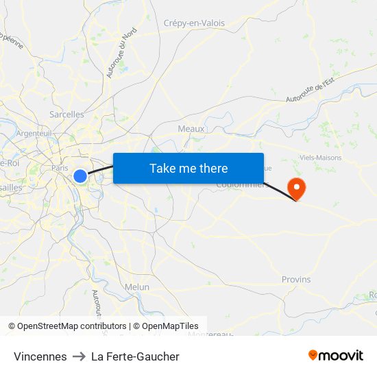 Vincennes to La Ferte-Gaucher map