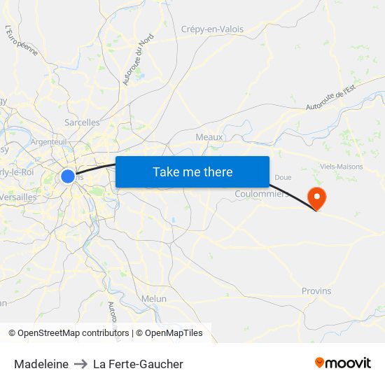 Madeleine to La Ferte-Gaucher map
