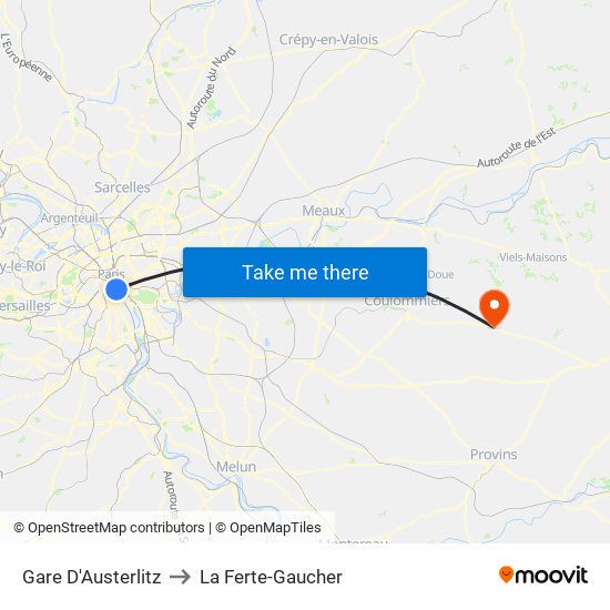 Gare D'Austerlitz to La Ferte-Gaucher map