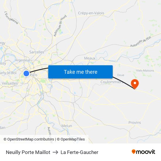 Neuilly Porte Maillot to La Ferte-Gaucher map